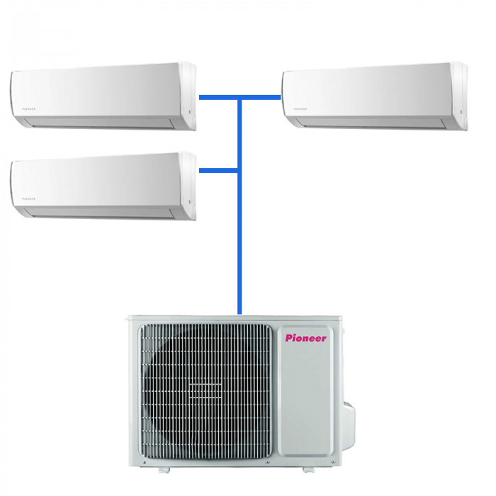 Мульти сплит. Мульти сплит система на 3. Мульти сплит система Pioneer. Наружный блок Pioneer 3mshd24a. Митсубиси Мульти сплит система на 4 комнаты фреонопроводы.
